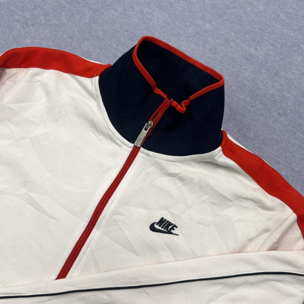 Vintage Nike Sportswear Men's White Red & Navy Full Zip Track Jacket Y2K Large