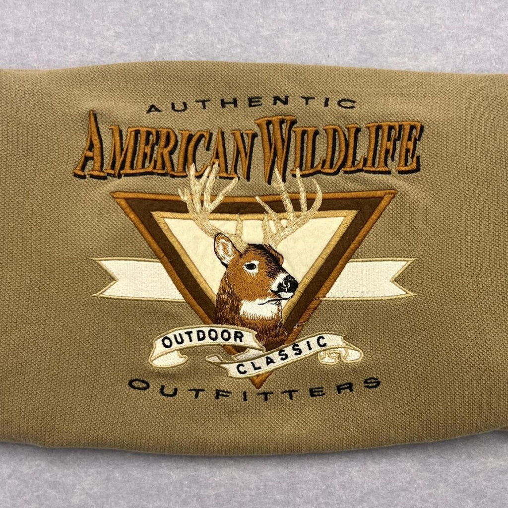 Vintage American Wildlife by Cadre Khaki Moose Deer Embroidered Sweatshirt Large