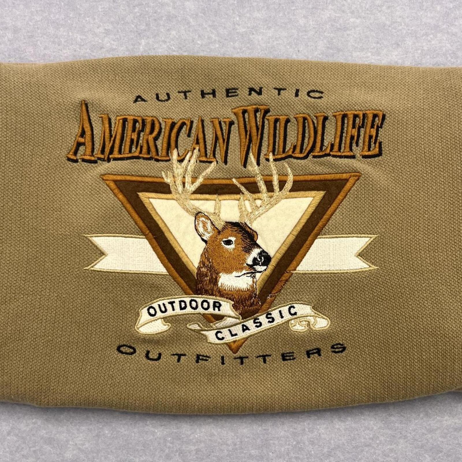 Vintage American Wildlife by Cadre Khaki Moose Deer Embroidered Sweatshirt Large