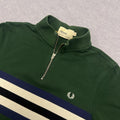Fred Perry x Bradley Wiggins Cycling Green Striped 1/4 Zip  Polo Mens Medium