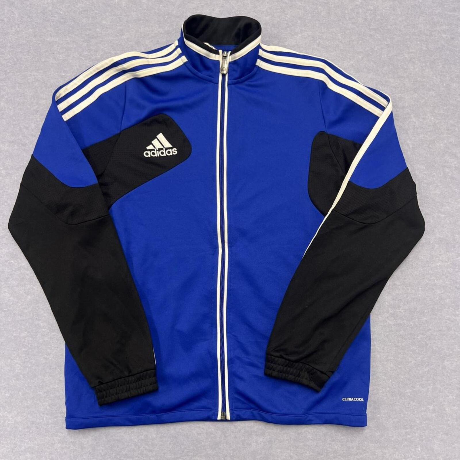 Vintage Adidas Climacool Men's Royal Blue & Black Striped Y2K Track Jacket Small