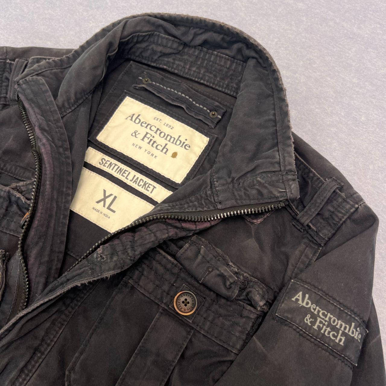 Vintage Abercrombie & Fitch Mens Charcoal Grey / Black Sun Faded Heavyweight Sentinel Military Jacket XL