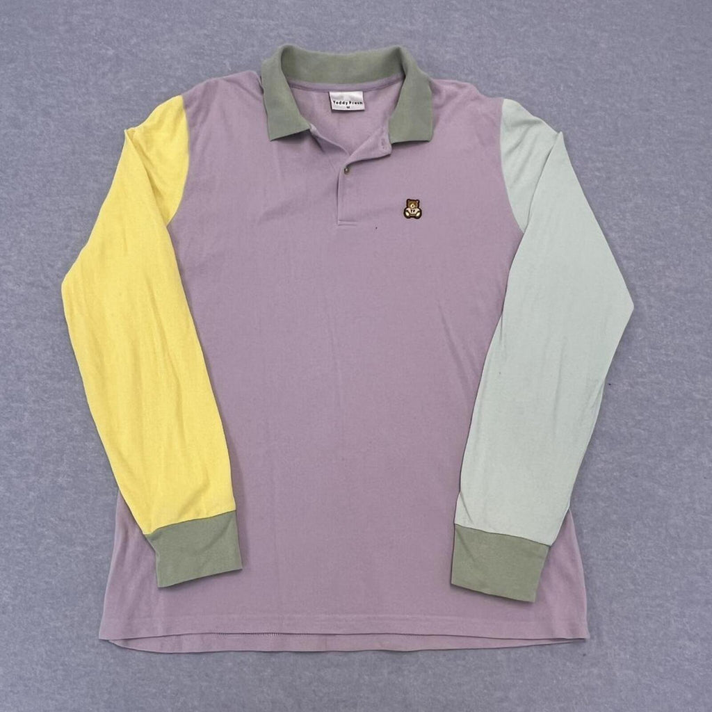 Teddy Fresh Pastel Colourblock Long Sleeve Polo Shirt Unisex Medium