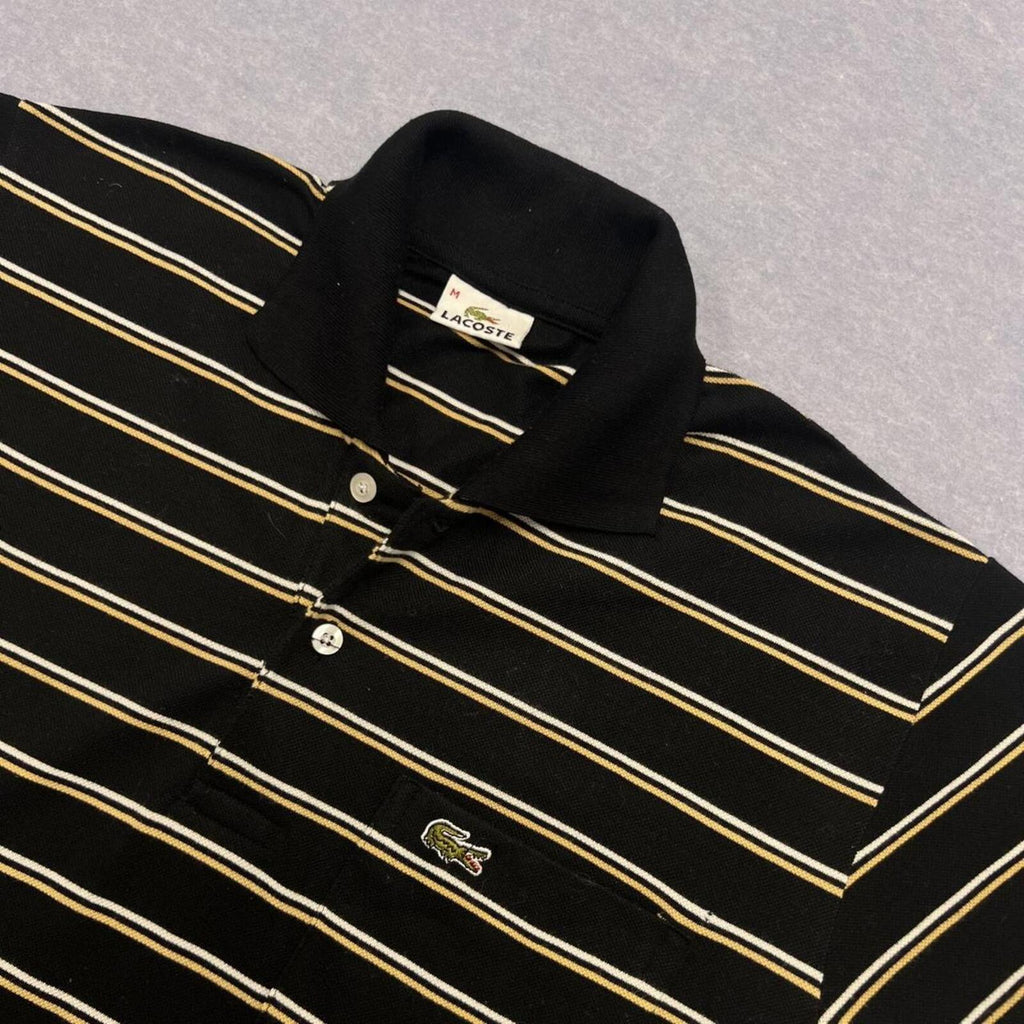 Vintage 1990s Lacoste Black & Gold Striped Preppy Pocket Polo Shirt Mens Medium
