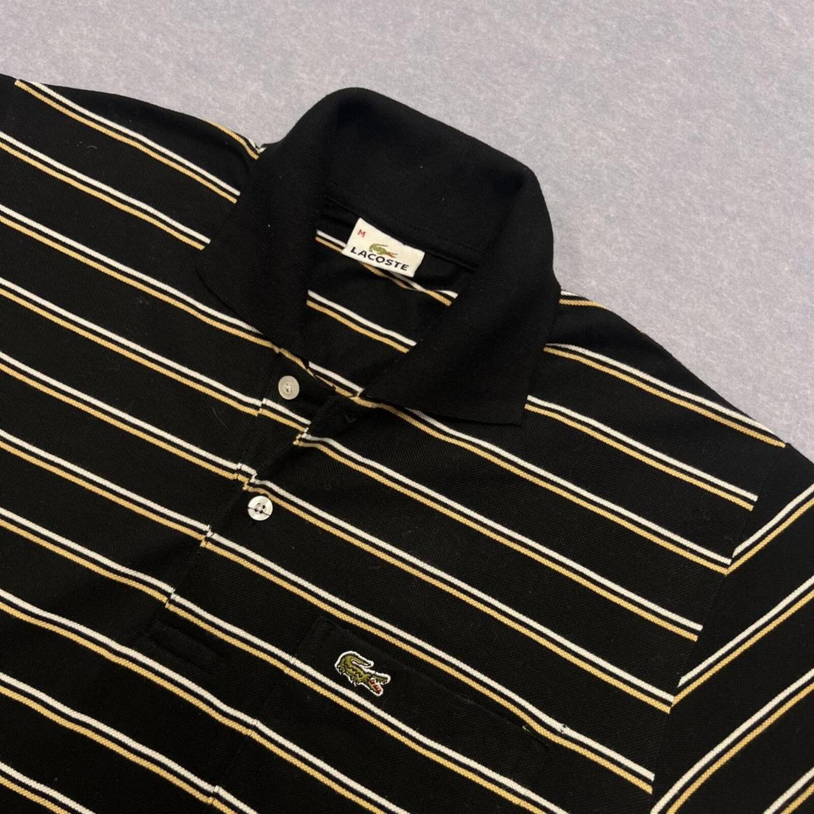 Vintage 1990s Lacoste Black & Gold Striped Preppy Pocket Polo Shirt Mens Medium