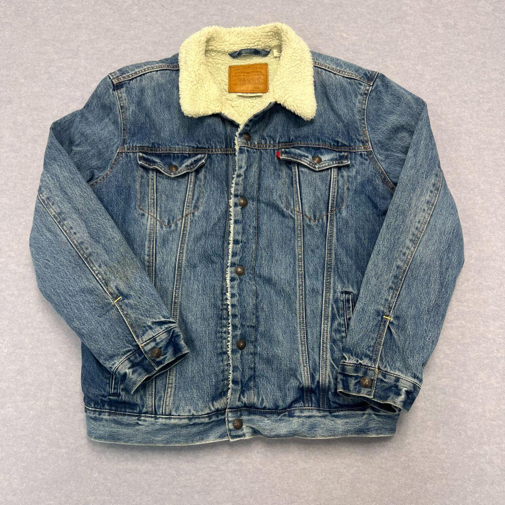 Vintage Levi's Sherpa Heavyweight Blue Washed Denim Trucker Jacket Men's XXL