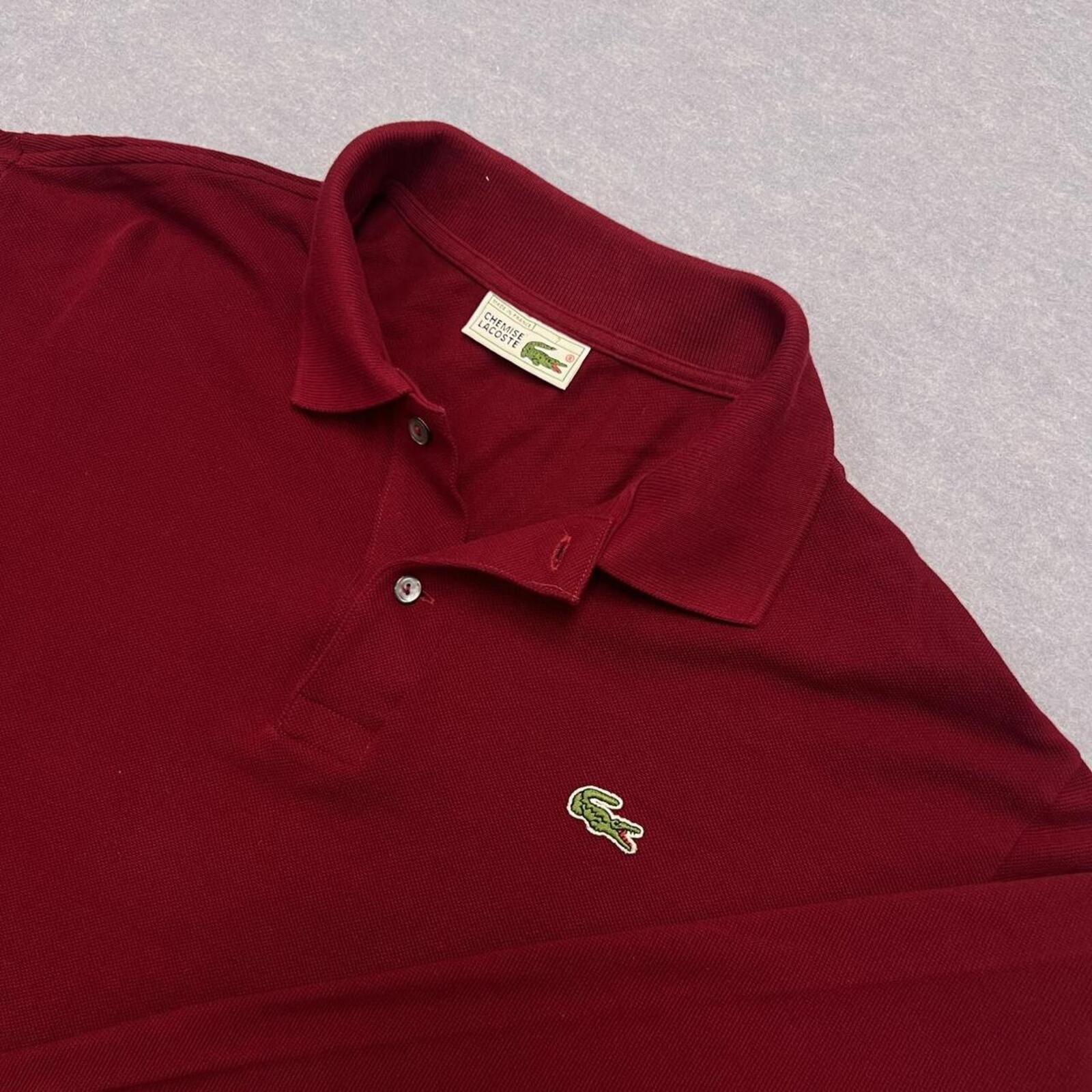 Vintage Chemise Lacoste Burgundy Long Sleeve Polo Shirt Made in France Men's XXL