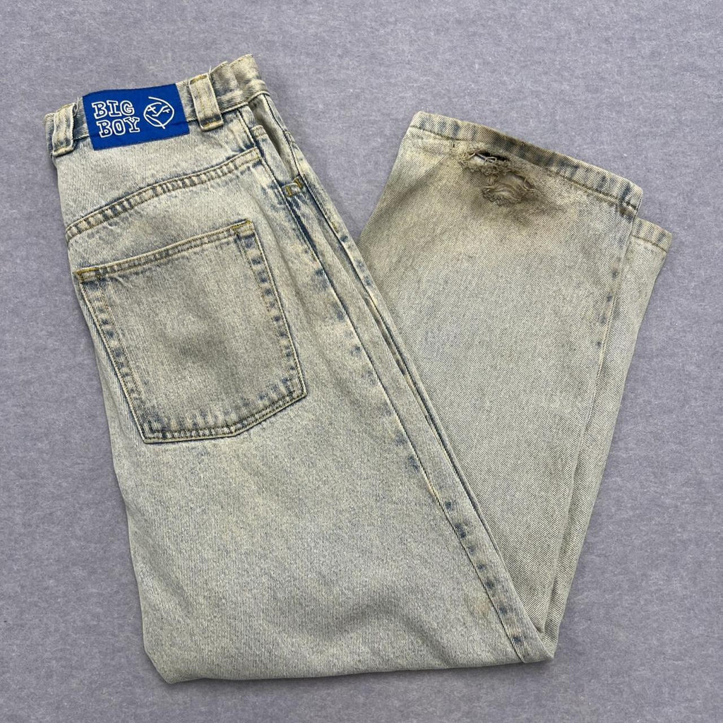 Polar Skate Co Big Boy Light Wash Baggy Denim Jeans Thrashed Distressed XS