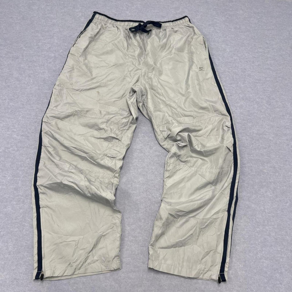 Vintage 90s Starter Men's Grey & Navy Stripe Parachute Baggy Track Pants Large