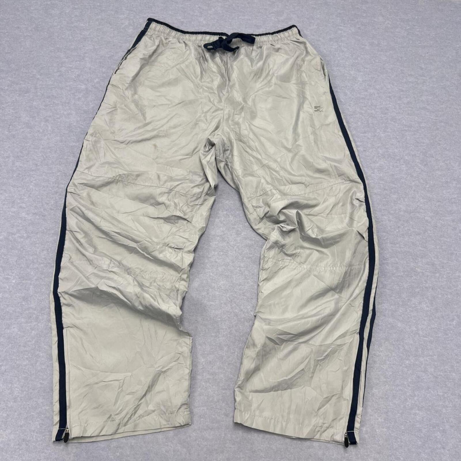 Vintage 90s Starter Men's Grey & Navy Stripe Parachute Baggy Track Pants Large