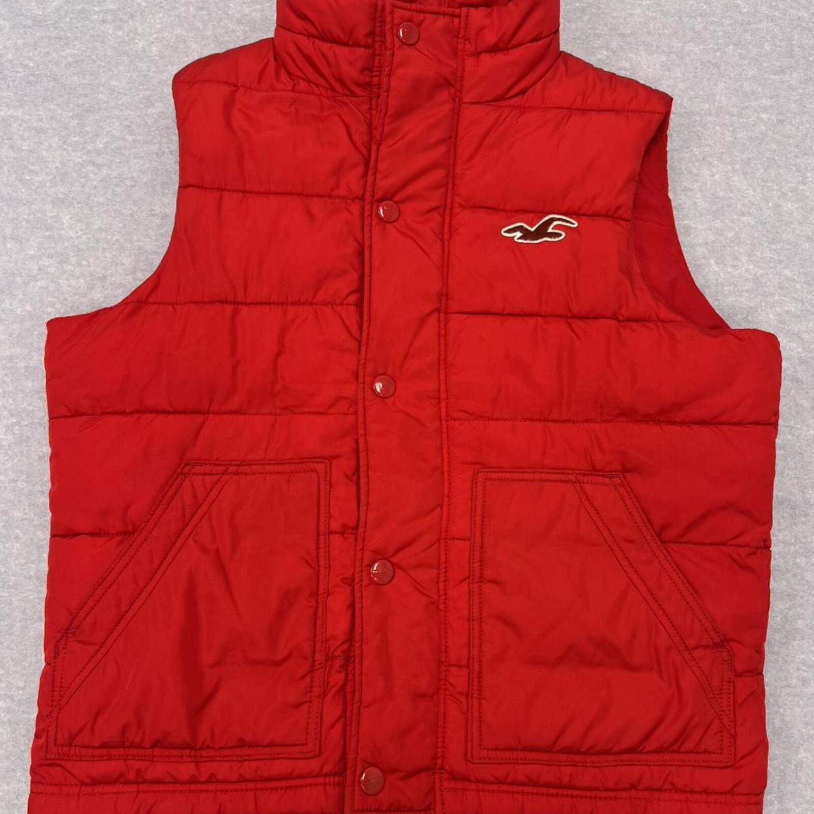 Vintage Hollister Surf Men’s Red Button Up Puffer Vest Preppy / Y2K Large
