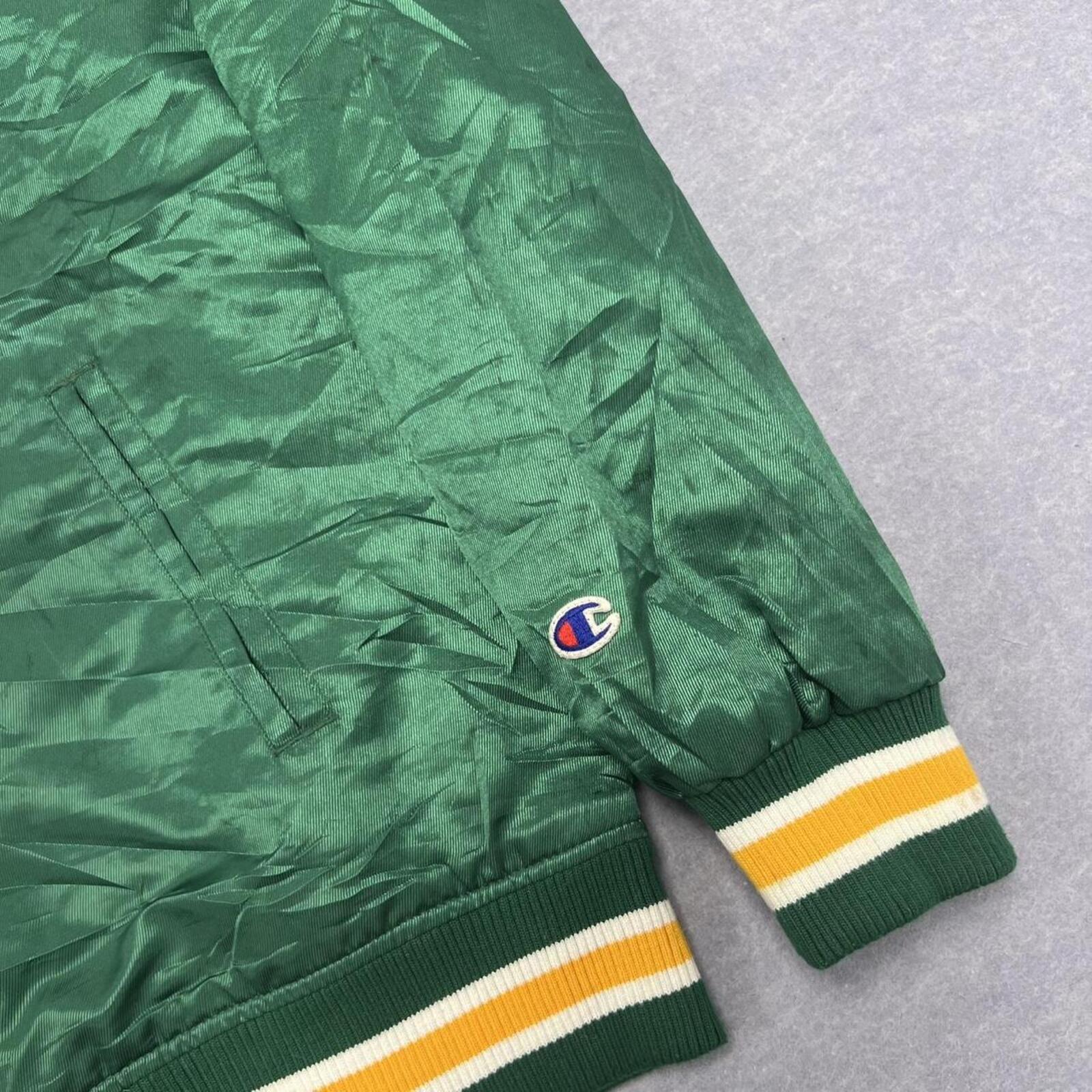 Vintage 80s/90s Champion Men's Green Satin Varsity Bomber Jacket USA Flag Large