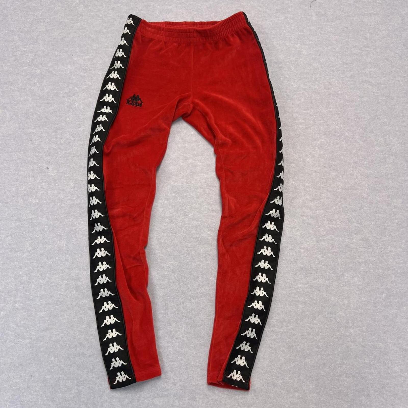 Vintage Kappa Red Velour Omini Tape Track Pants Joggers Tapered Men’s Small