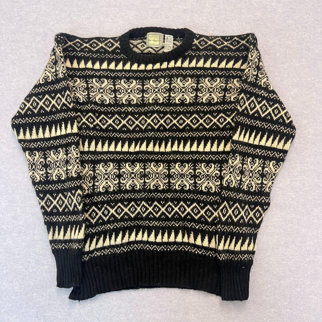 Vintage Designer Knitwear by Design Pure New Wool Sweater White & Black Medium