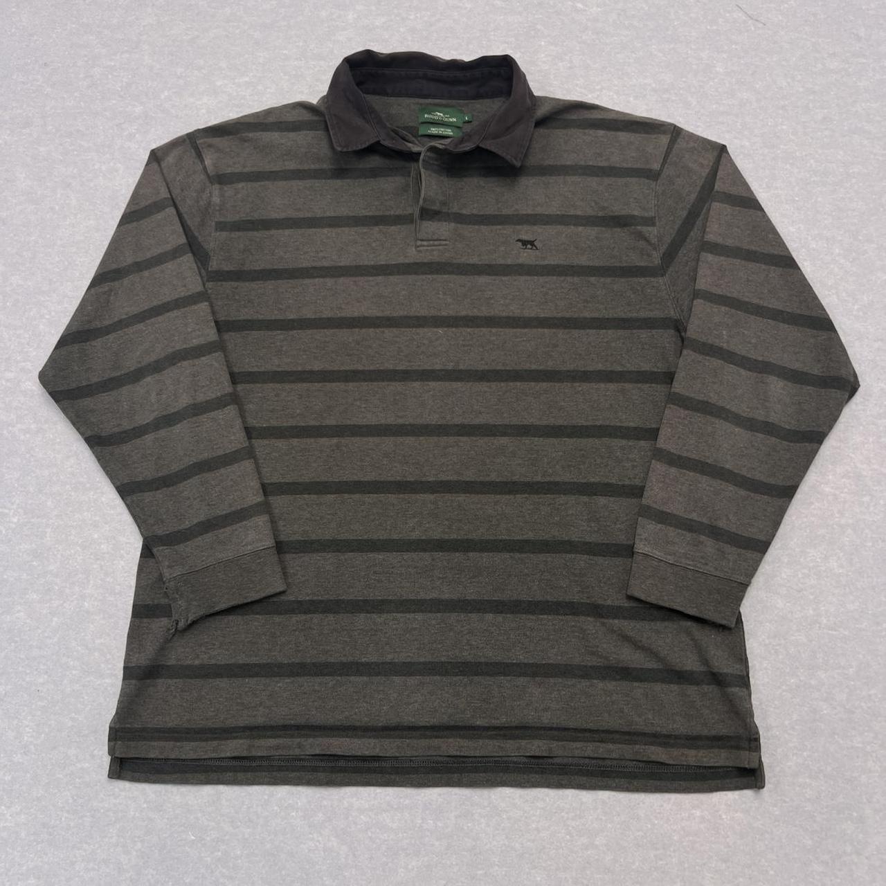 Vintage Rodd & Gunn Grey & Black Striped Lightweight Long Sleeve Rugby Jumper Men’s Large