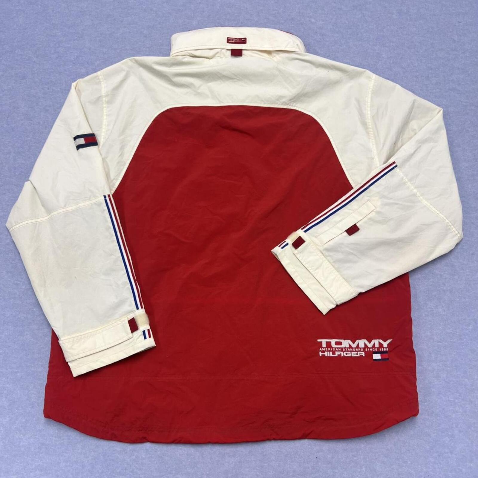 Vintage 90s Tommy Hilfiger Jeans Fleece Lined Sailing Jacket Red & White XXL