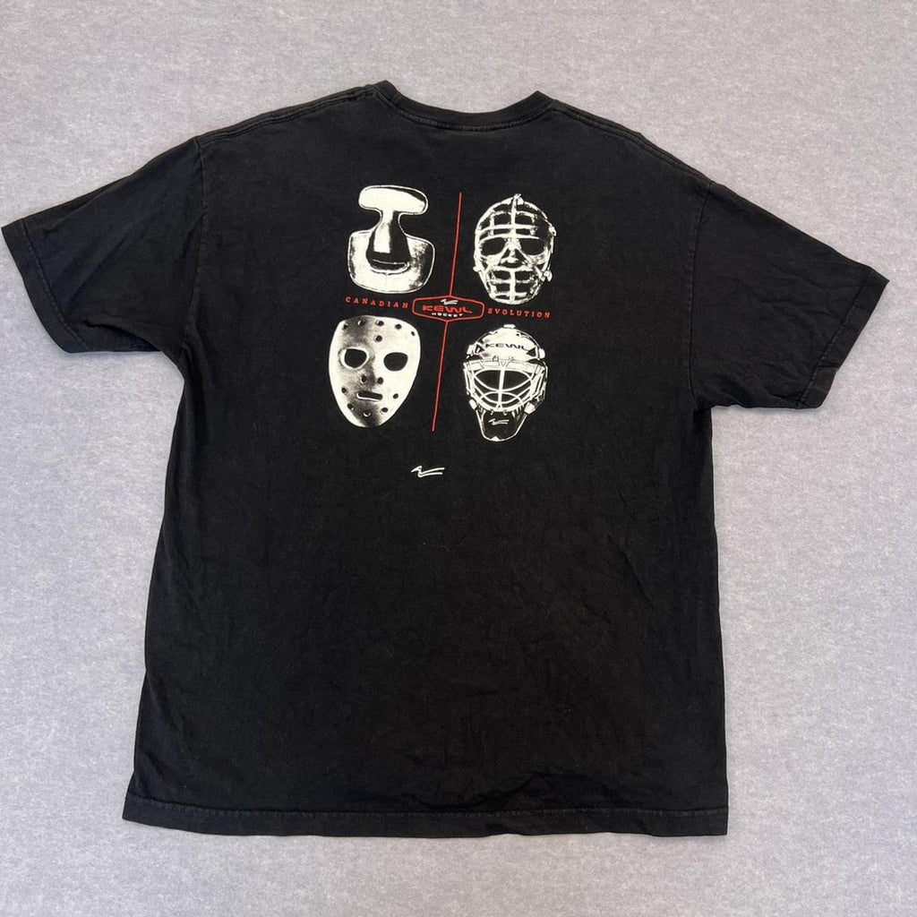 Vintage KEWL Men’s Canadian Ice Hockey Evolution Black Graphic T-Shirt XL