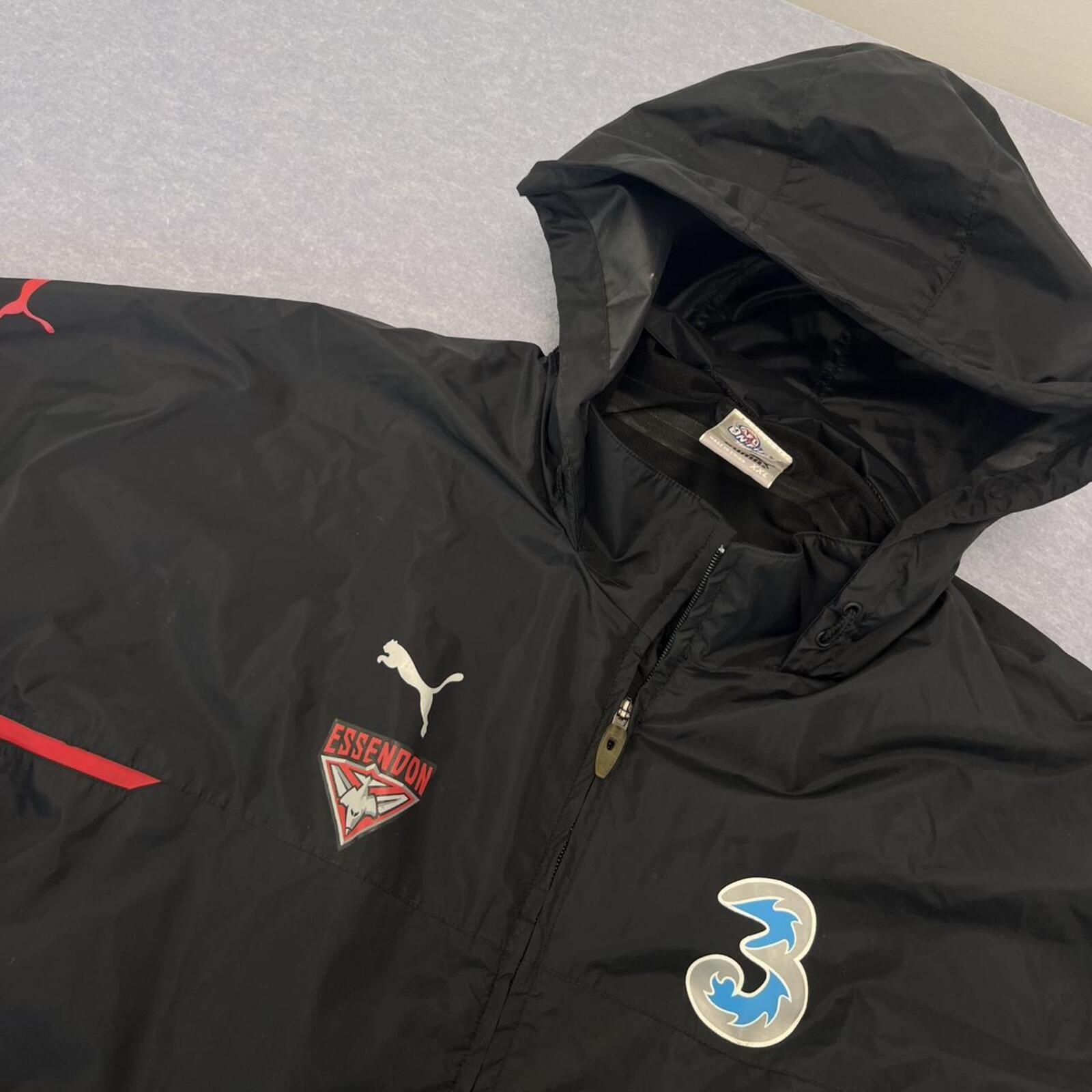 Vintage Essendon Bombers AFL Puma Black Full Zip Spray Jacket 3 Mobile XXL