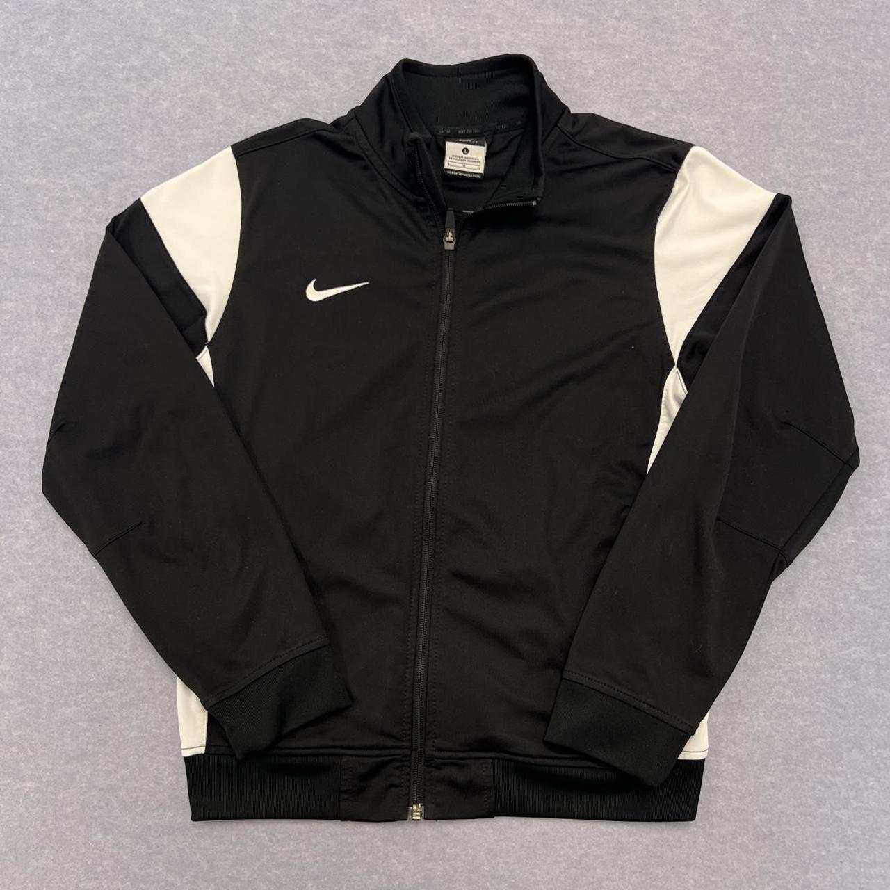 Vintage Nike Women’s Black & White Full Zip Track Jacket Y2K Dri-Fit Large