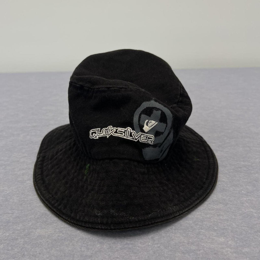 Vintage Quiksilver Surf Black Canvas Graphic Bucket Hat Surf Size S/M Y2K