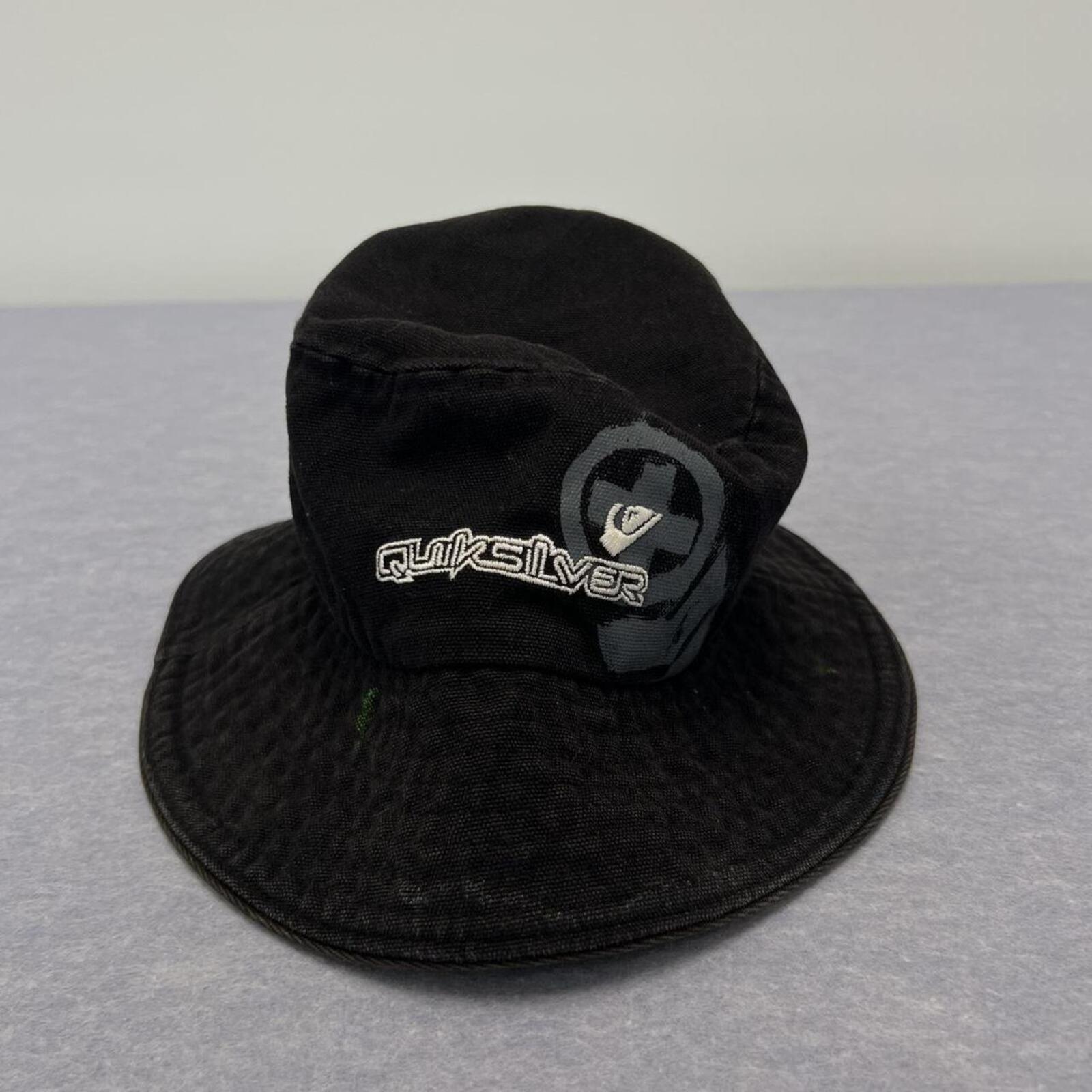Vintage Quiksilver Surf Black Canvas Graphic Bucket Hat Surf Size S/M Y2K