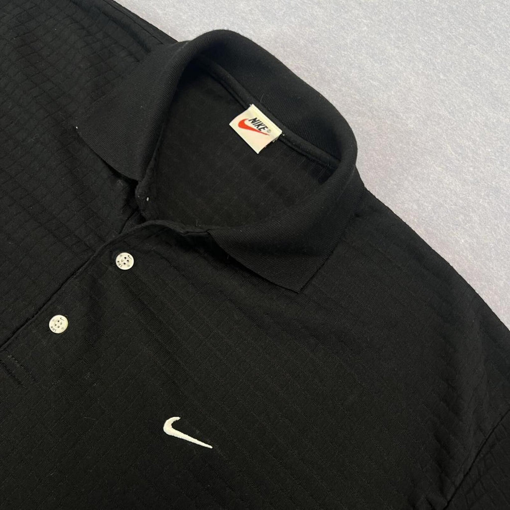 Vintage Nike Waffle Texture Men's Black Polo Shirt Embroidered Swoosh XXL