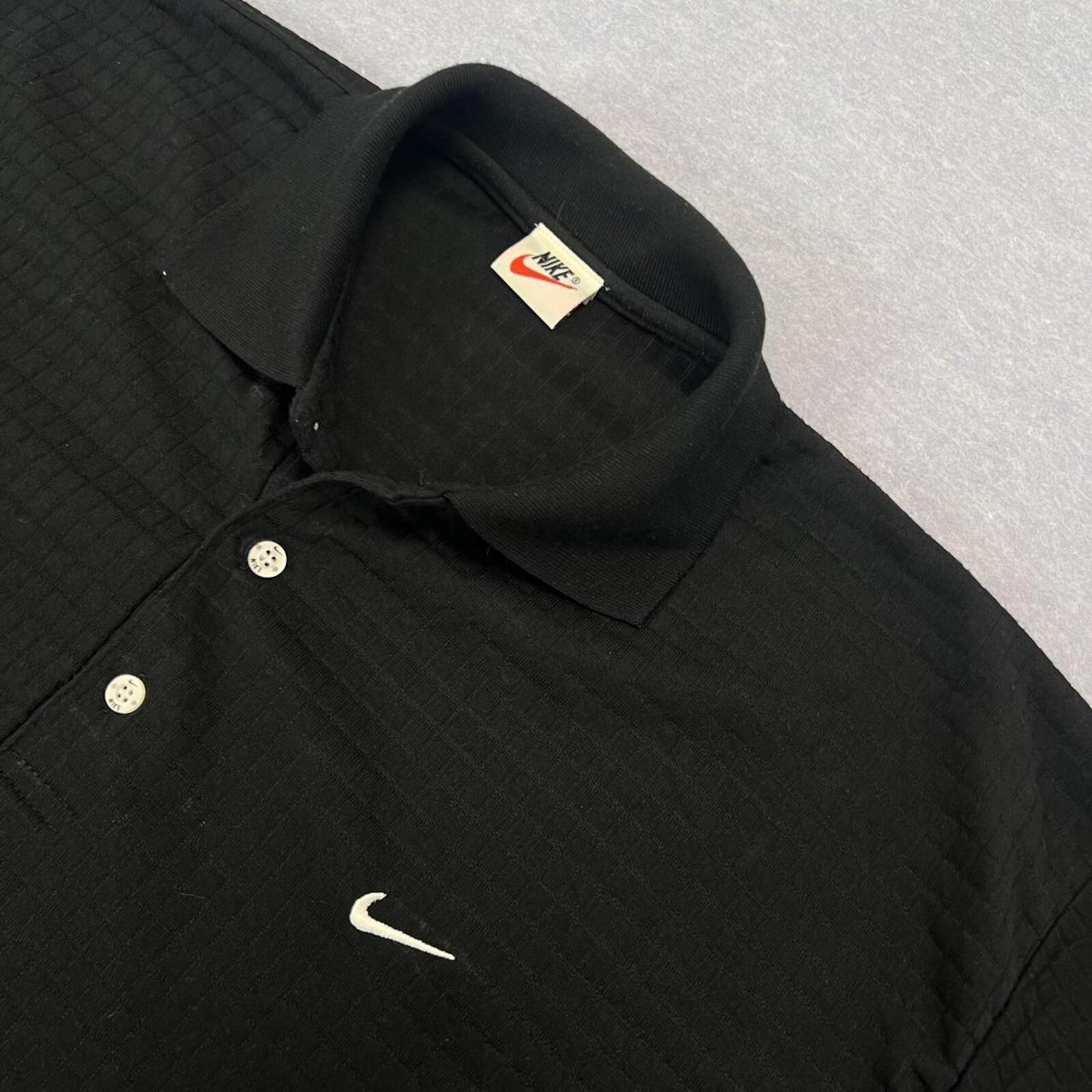 Vintage Nike Waffle Texture Men's Black Polo Shirt Embroidered Swoosh XXL