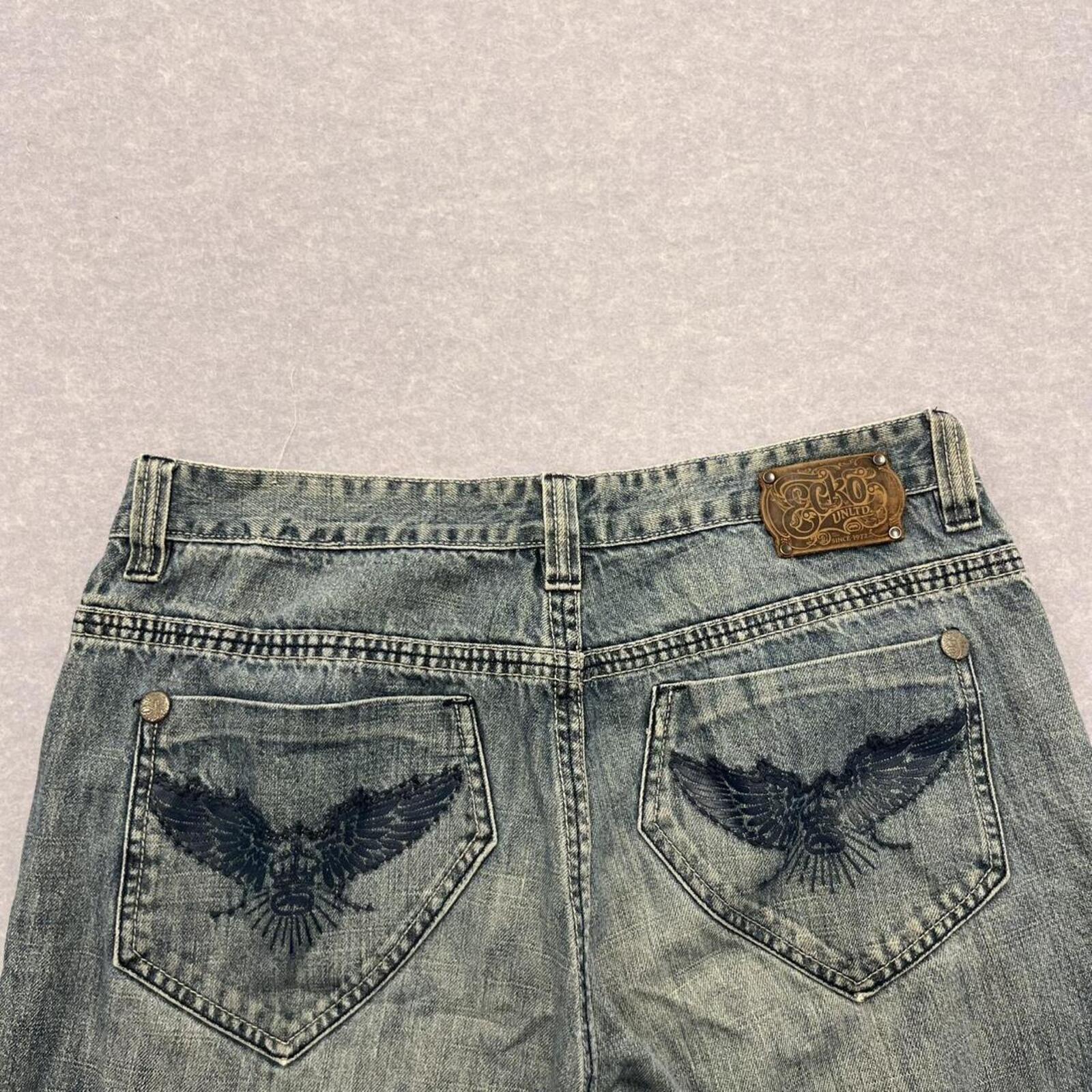 Vintage Ecko Unltd Baggy Jeans Light Wash Eagle Embroidery Y2K Men's W36