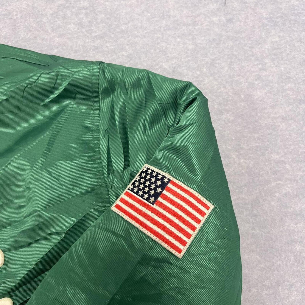 Vintage 80s/90s Champion Men's Green Satin Varsity Bomber Jacket USA Flag Large