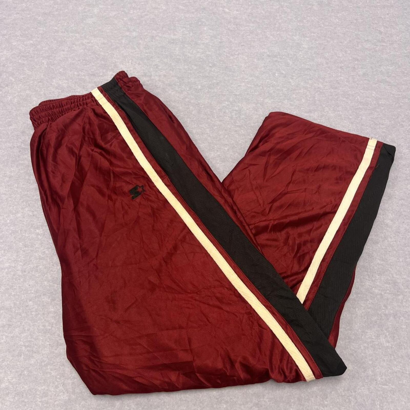 Vintage 90s Starter Men's Burgundy & Black Striped Baggy Streetwear Track Pants Y2K Oversized Large