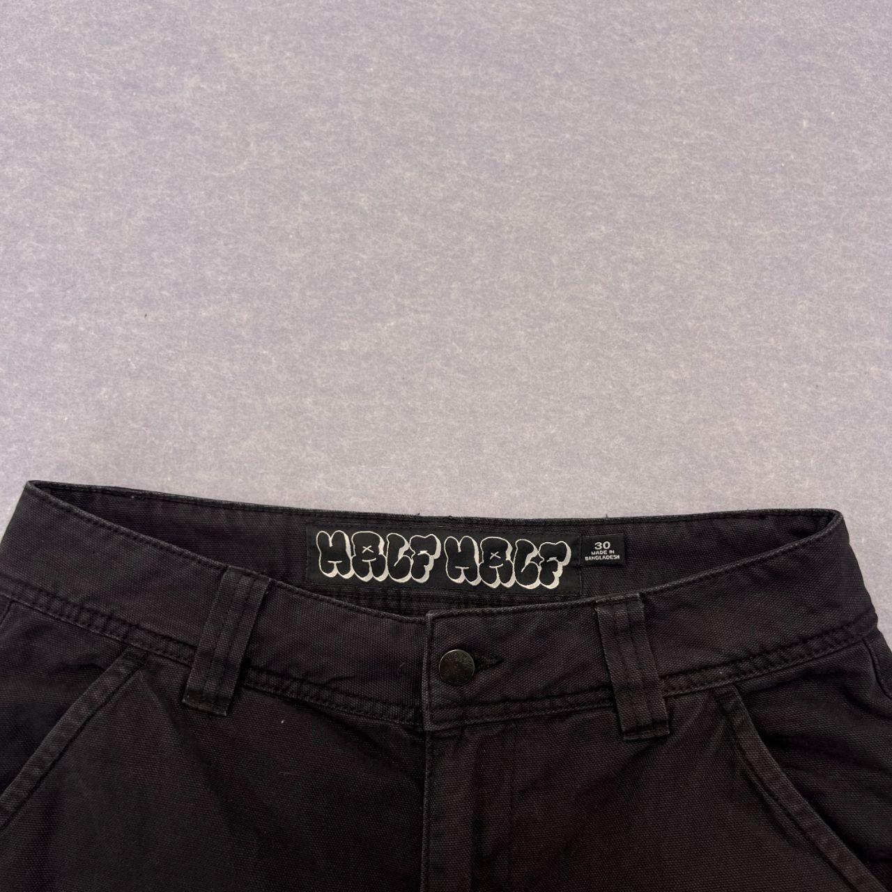 Half Half Streetwear Baggy Black Cargo Pants Utility Wide Leg Carpenter W30"