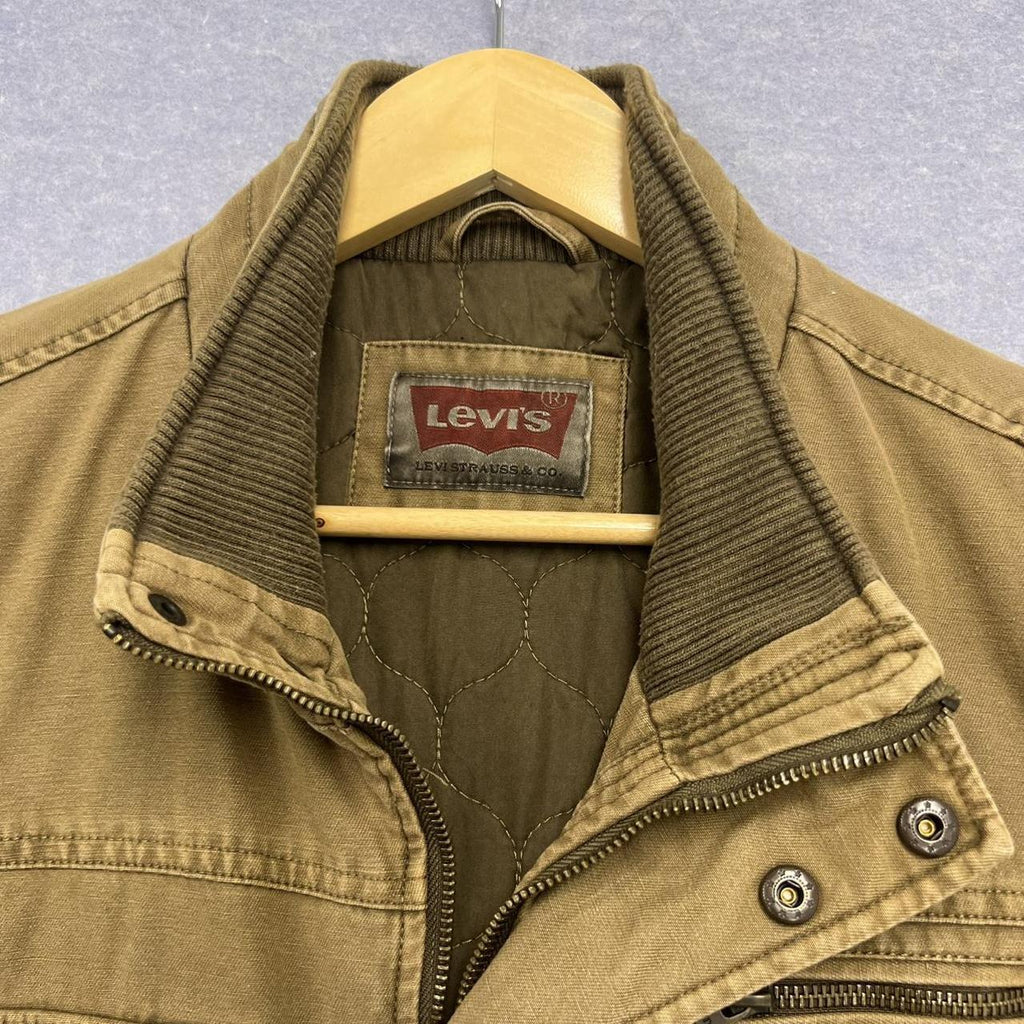 Vintage 90s Levi's Khaki Military Canvas Quilted Bomber Jacket Men's Medium