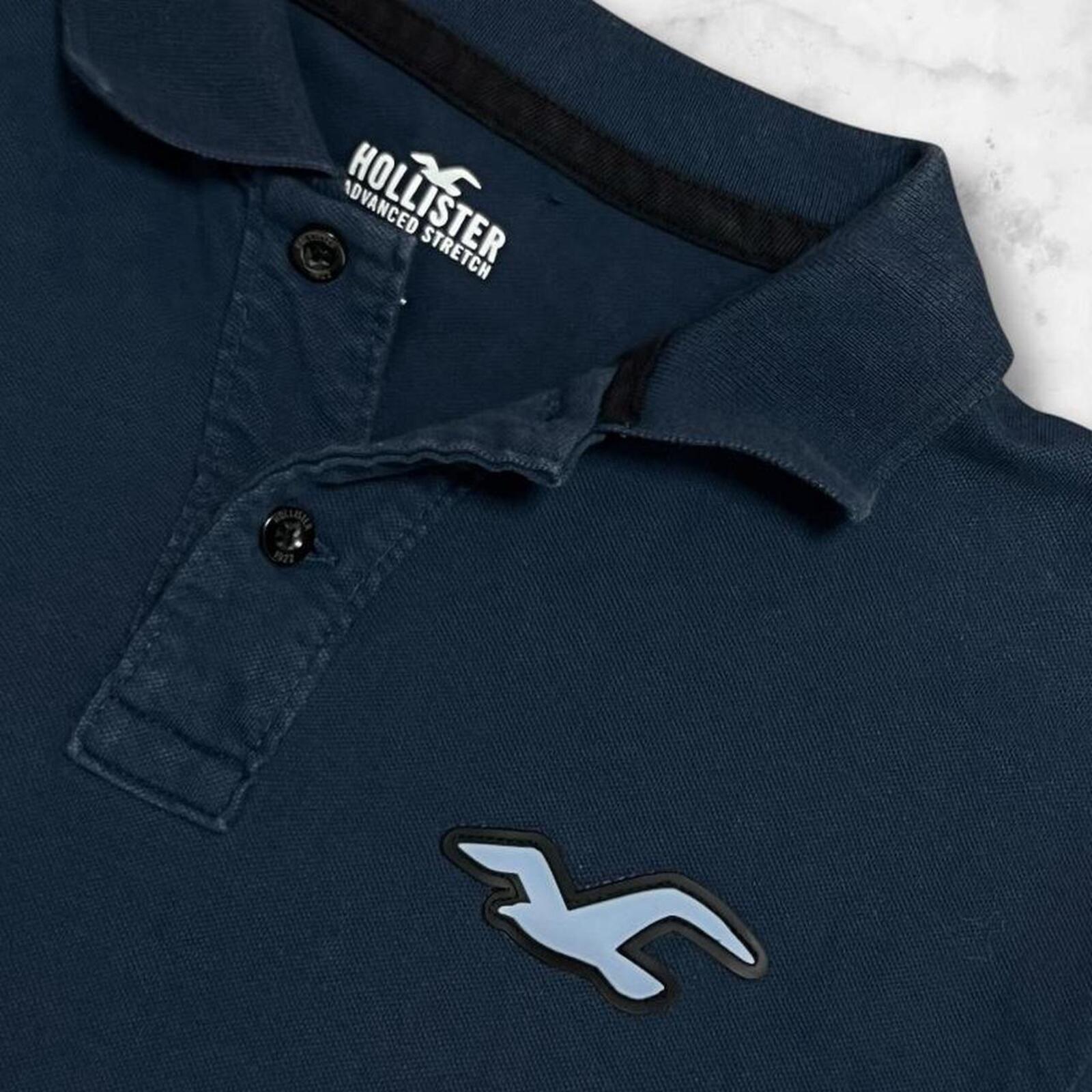 Vintage Hollister Surf Men’s Navy Blue Embossed Advanced Stretch Polo Y2K Large