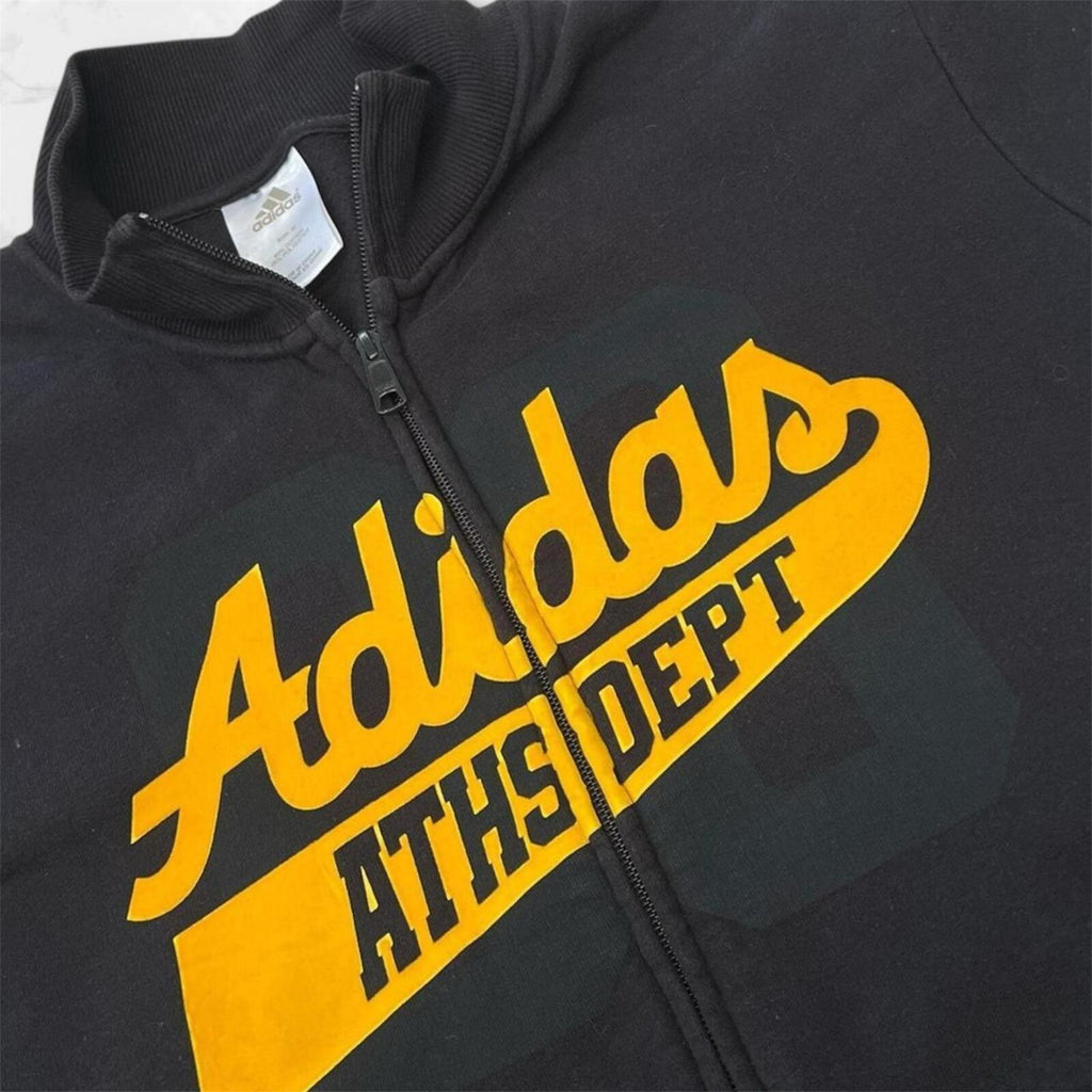 Vintage Adidas Athletics Department Yellow & Black Full Zip Graphic Print Y2K Track Jacket Men’s Medium  (Could fit a Large)
