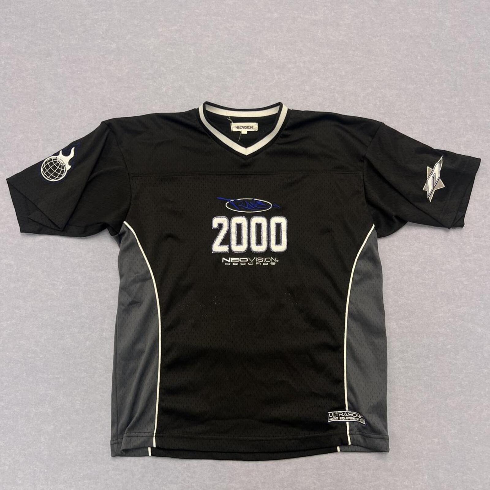 Neovision Streetwear Y2K Mesh Jersey "2000" Patch Tee Oversized XS Fits Medium