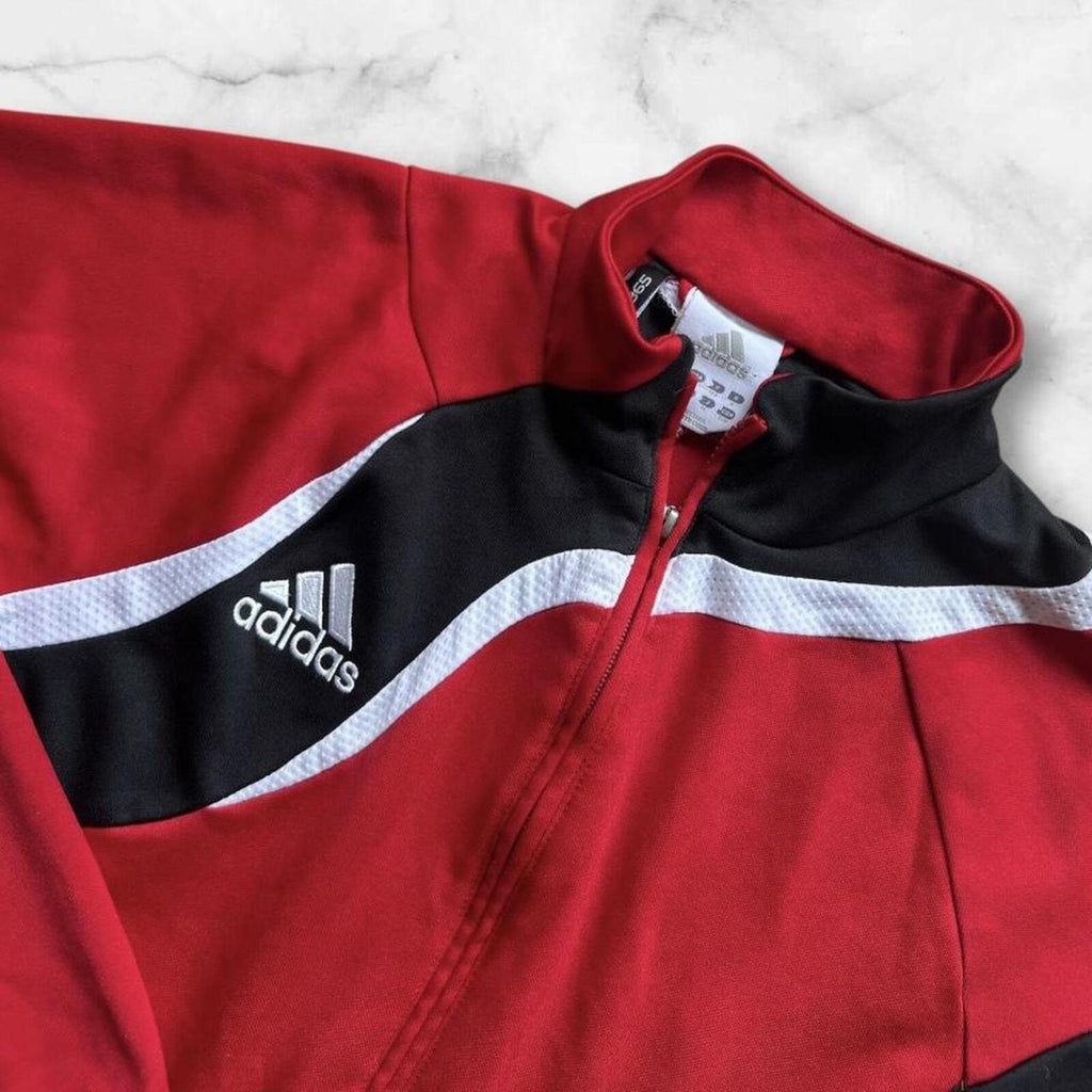 Vintage Adidas Men’s Red, White & Black Pattern Y2K Track Jacket Streetwear Men’s Small