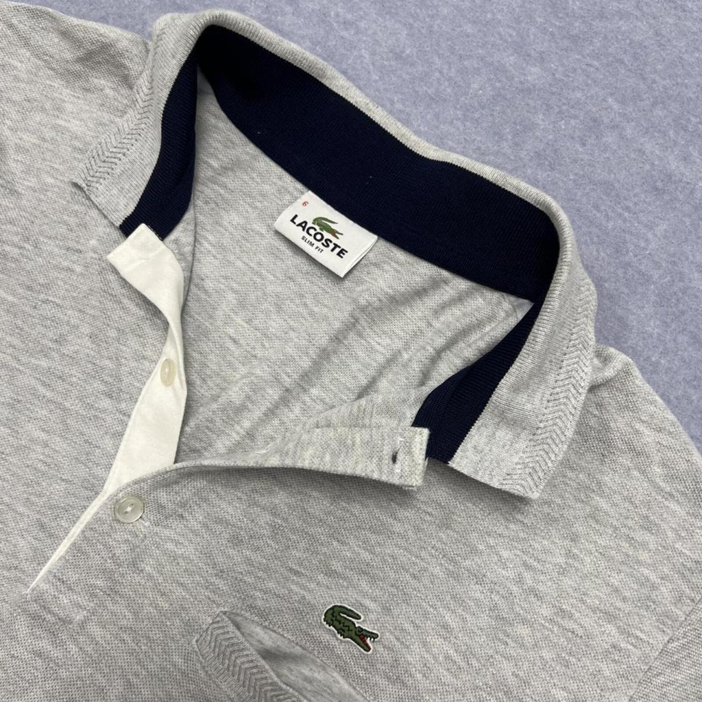 Vintage 1990’s Lacoste Grey & Navy Tipped Preppy Pocket Polo Men’s Slim 6 (XL)