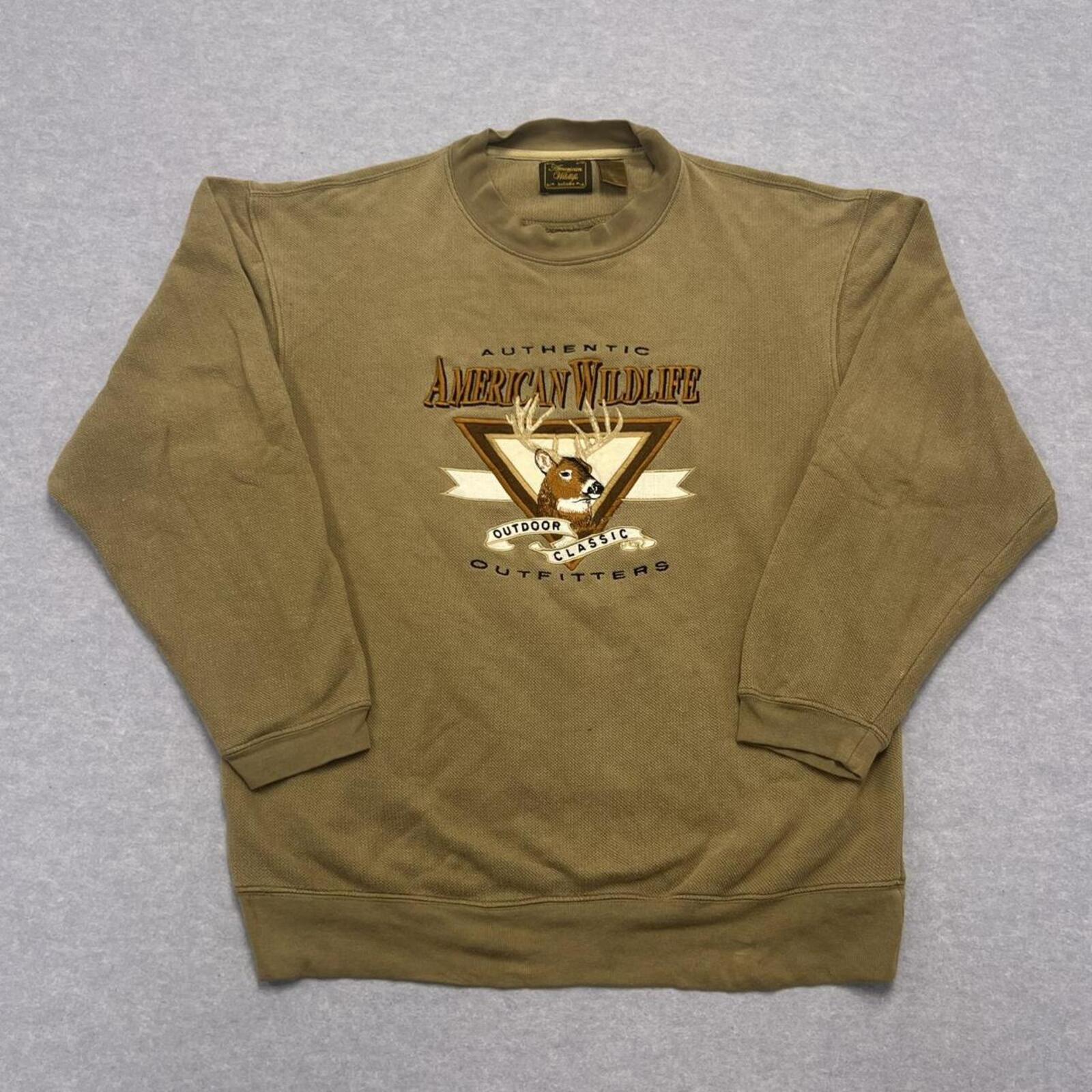 Vintage American Wildlife by Cadre Khaki Moose Deer Embroidered Sweatshirt Large