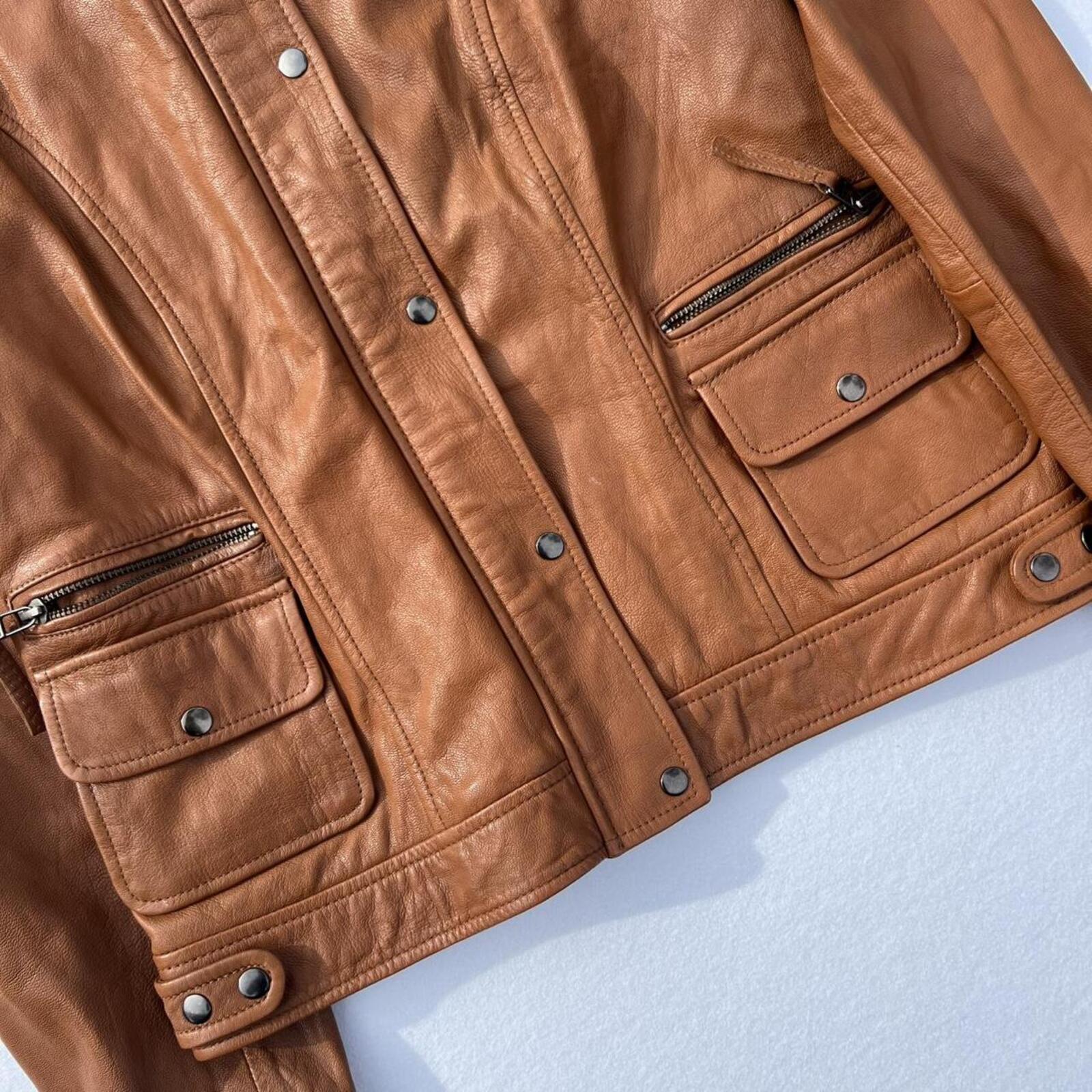 Vintage MODA International Women's Tan Brown Genuine Leather Moto Jacket Medium