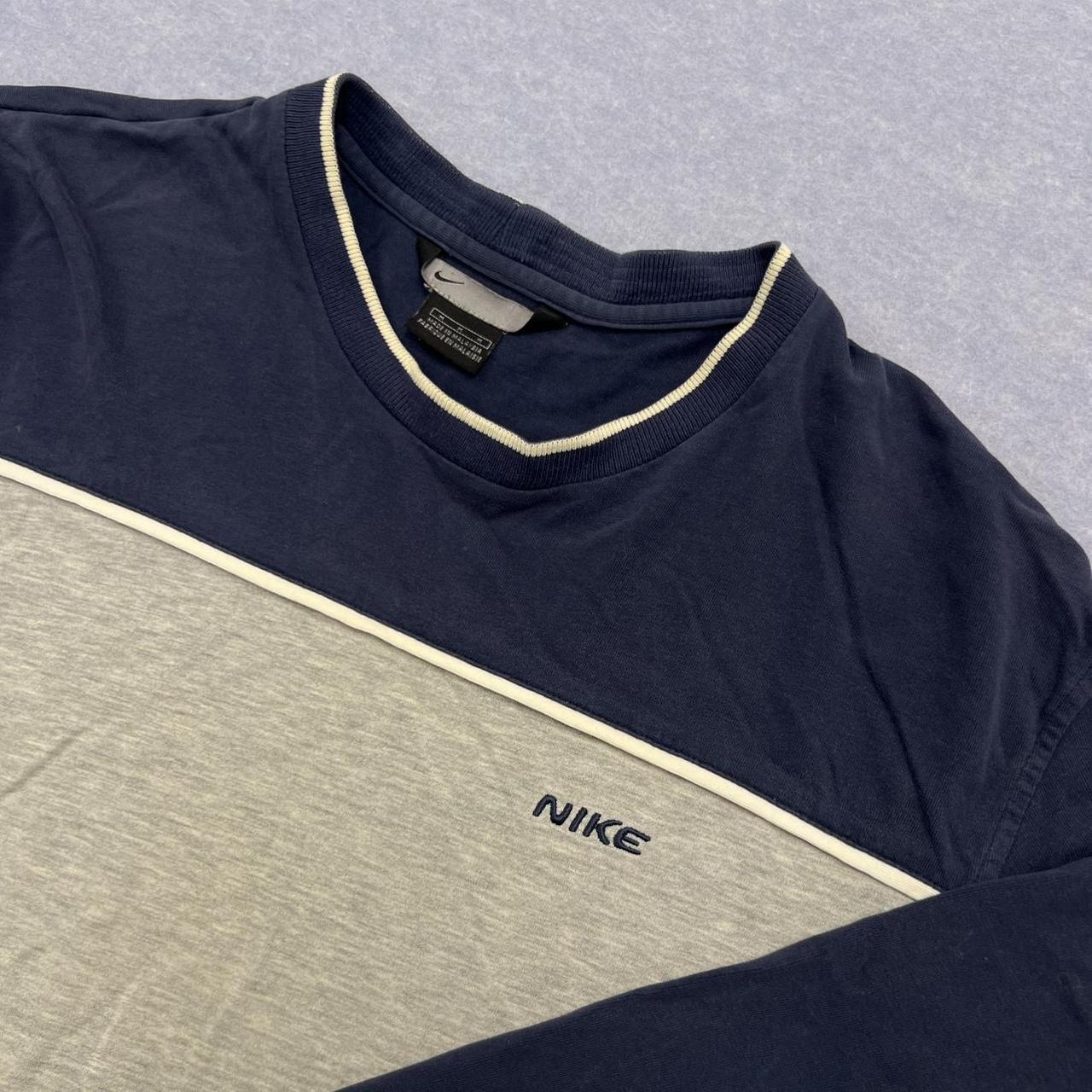 Vintage 2001 Nike Navy Blue & Grey Long Sleeve Panel Pipped T-Shirt Y2K Medium