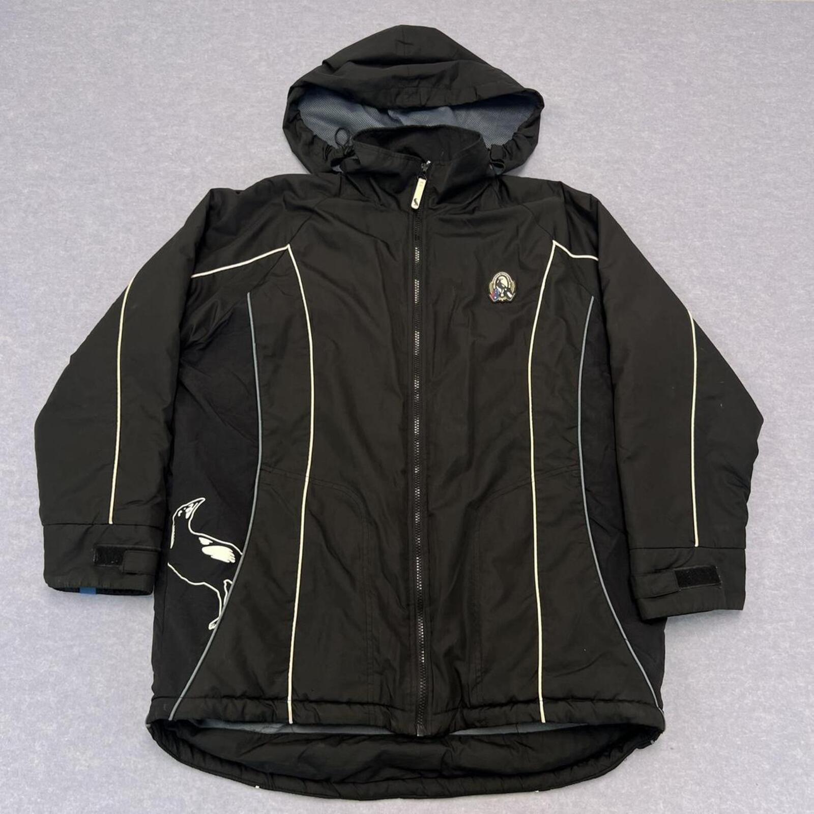 Vintage 90’s Collingwood Magpies AFL Black Hooded Puffer Jacket Oversized Small