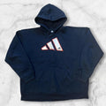 Vintage 2001 Adidas Men’s Navy & White Embossed Streetwear Skater Hoodie Large