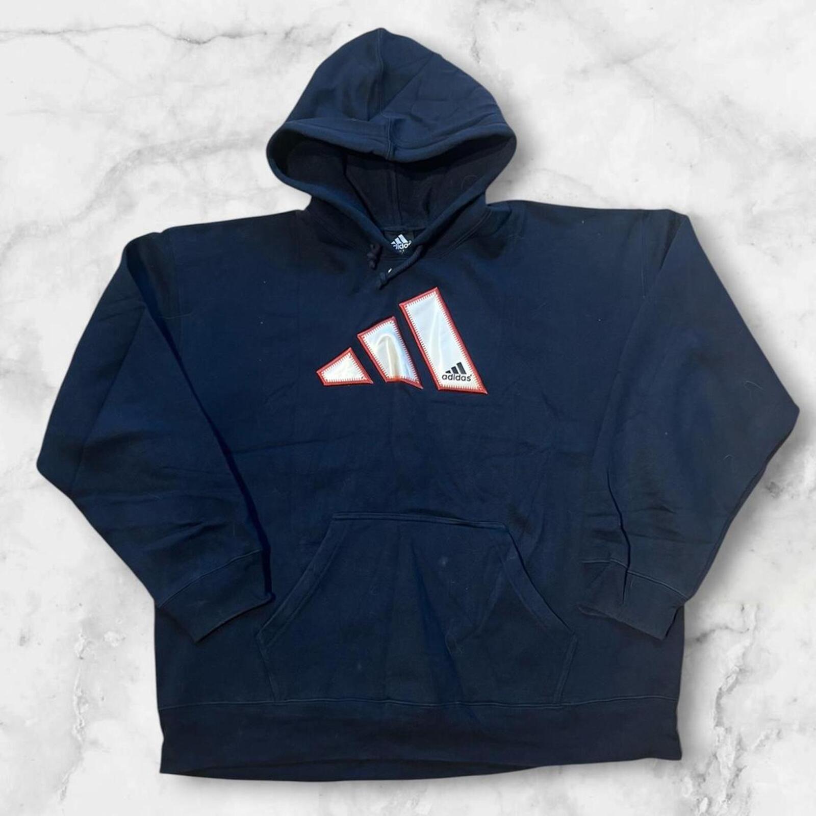Vintage 2001 Adidas Men’s Navy & White Embossed Streetwear Skater Hoodie Large