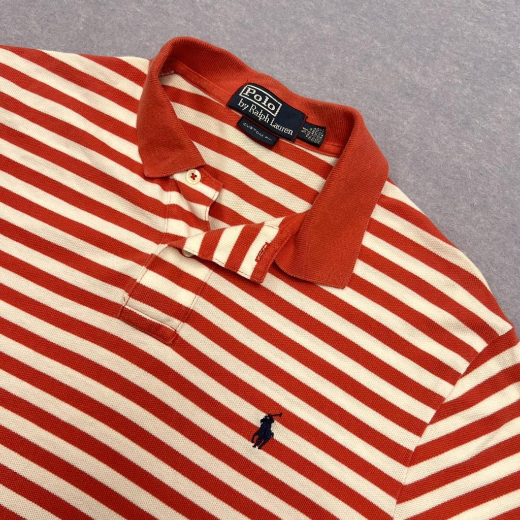 Vintage Polo Ralph Lauren Custom Fit Red & White Striped Polo Shirt Mens Medium