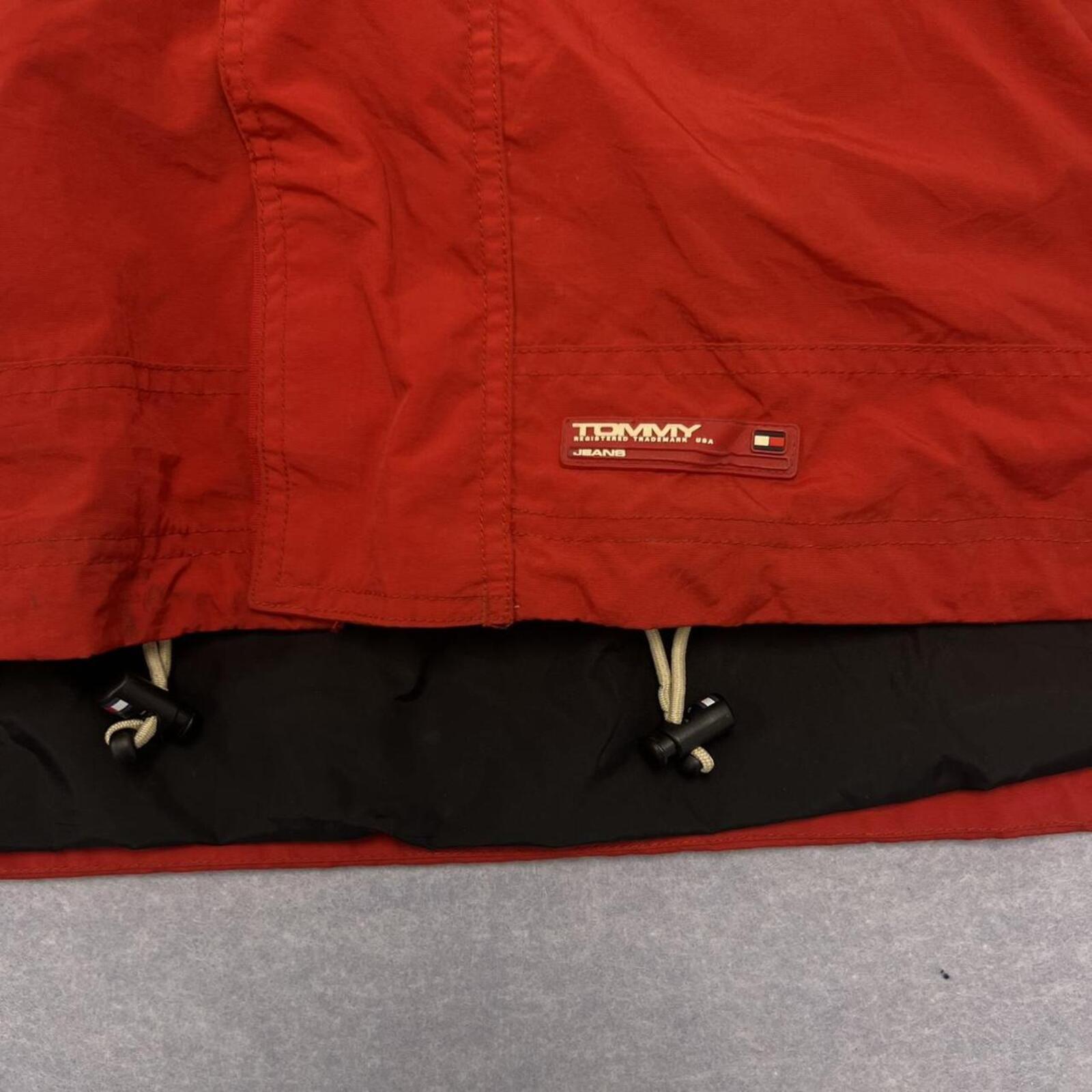 Vintage 90s Tommy Hilfiger Jeans Fleece Lined Sailing Jacket Red & White XXL