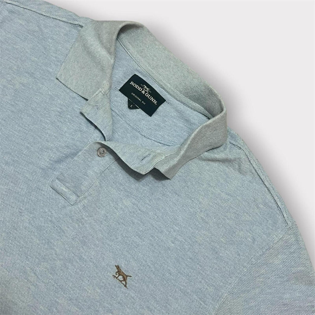 Rodd & Gunn Men's Original Fit Light Blue Marle Polo (Brown Dog) Shirt Large