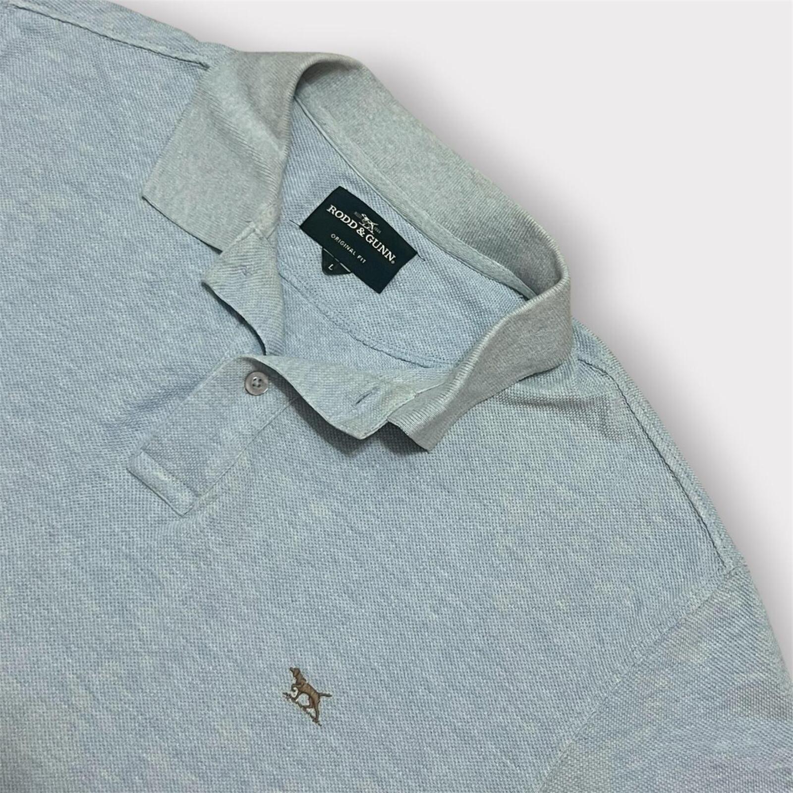 Rodd & Gunn Men's Original Fit Light Blue Marle Polo (Brown Dog) Shirt Large