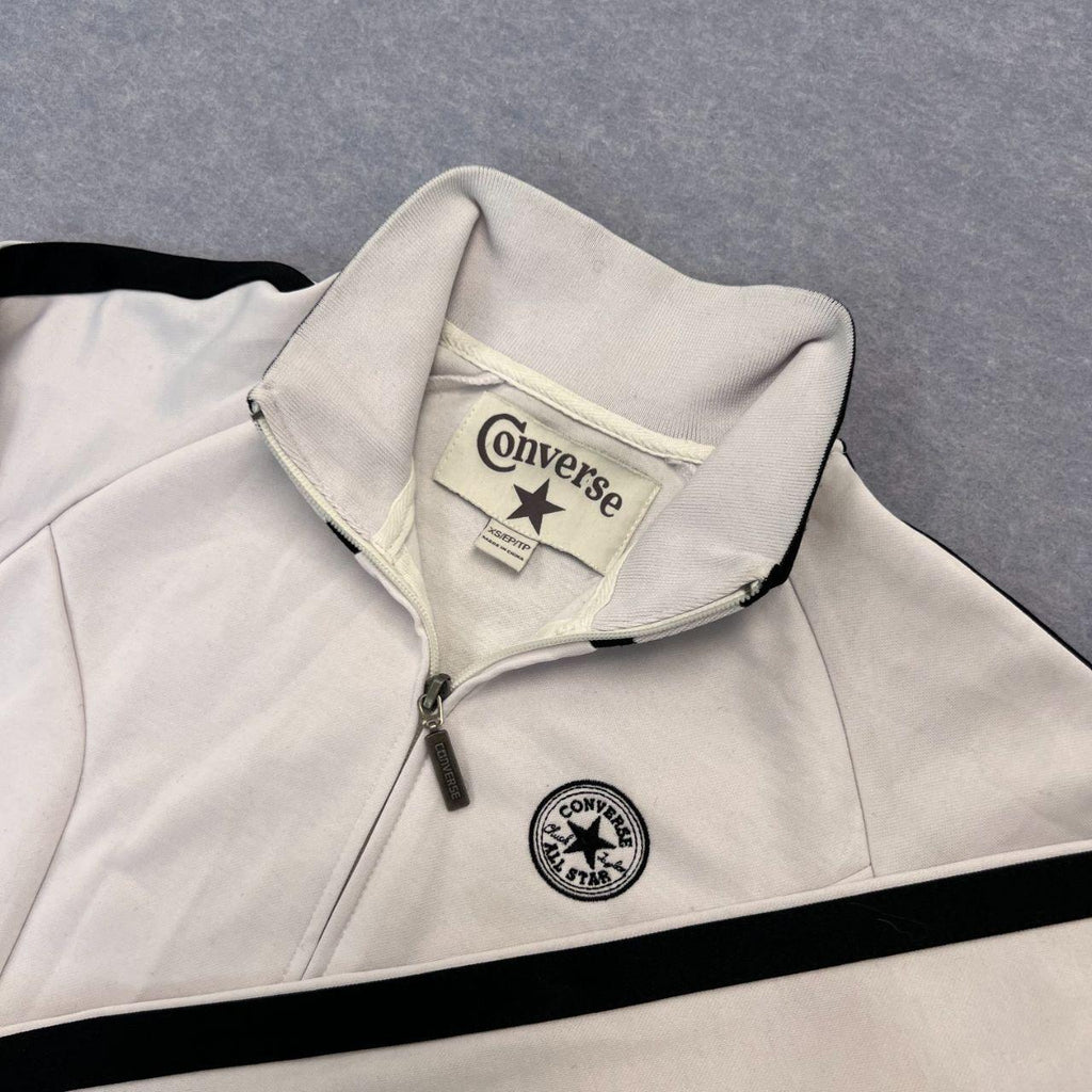 Vintage Converse Women's White & Black Striped Full Zip Track Jacket Y2K XS