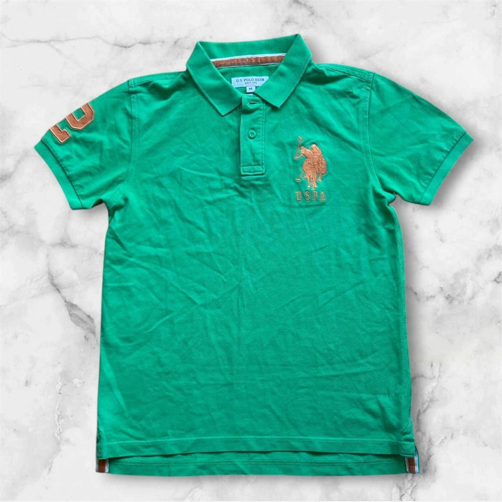 Vintage USPA U.S. Polo Assn Men's Green & Orange Big Pony 2 Dress Polo Medium