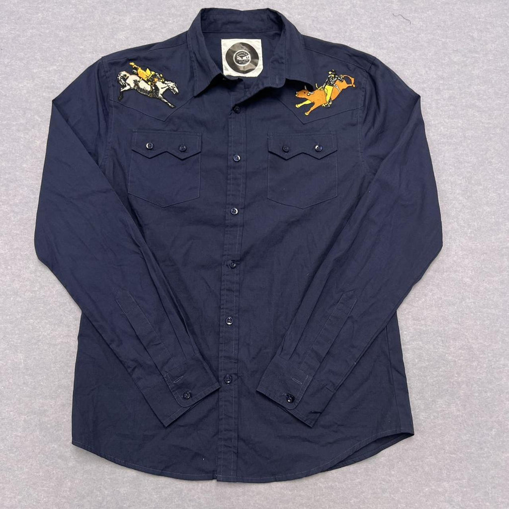 Vintage Dangerfield Men’s Navy Embroidered Western Cowboy Shirt Medium